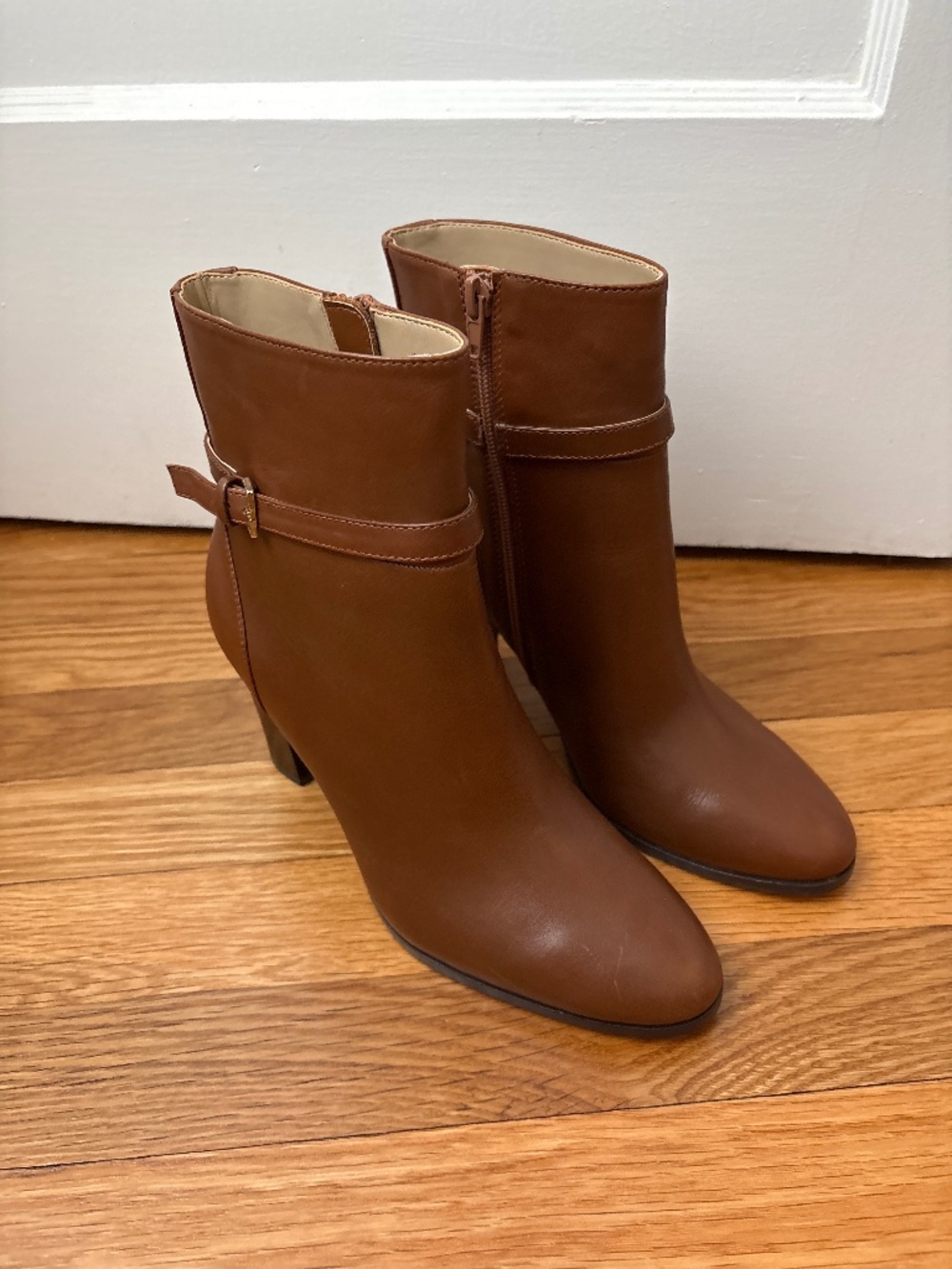 Ann Taylor Leather Booties, Cognac, Sz 8, NWOB